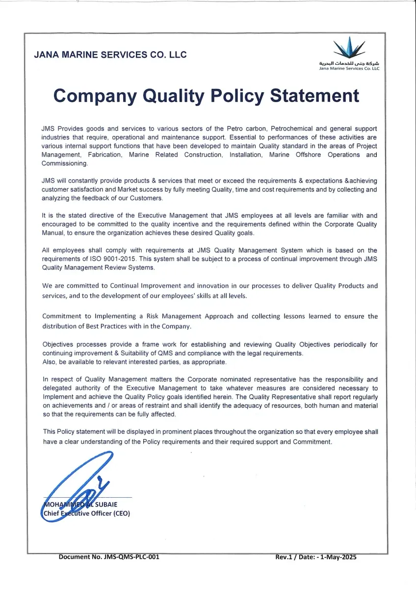 Company Quality Policy Statement